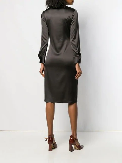Shop Bottega Veneta High Shine Shirt Dress In Brown