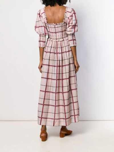 Shop Ganni Check Ruched Maxi Dress In Pink