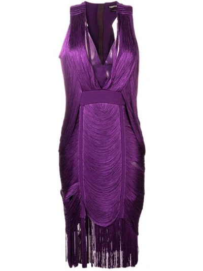 Shop Tom Ford Fringed V-neck Dress In Purple