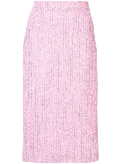 Shop Alessandra Rich Tweed Midi Skirt In Pink