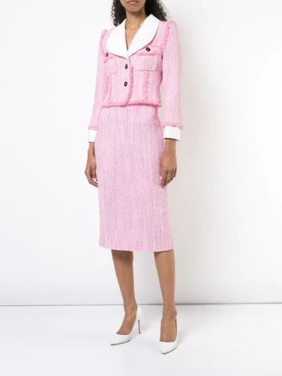 Shop Alessandra Rich Tweed Midi Skirt In Pink