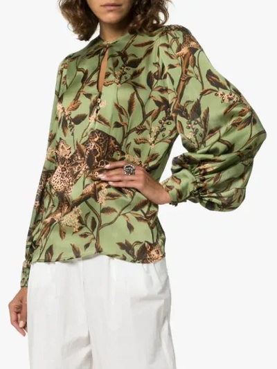 Shop Johanna Ortiz Gifts Of Nature Printed Blouse In Green