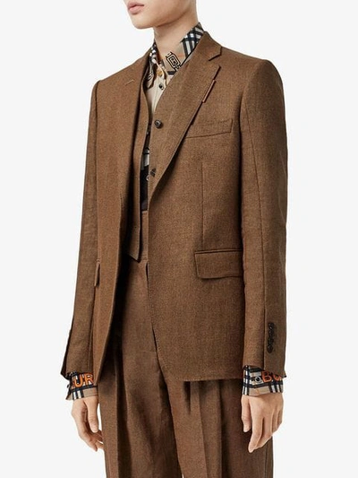 Shop Burberry Vest Detail Technical Linen Tailored Jacket In Brown