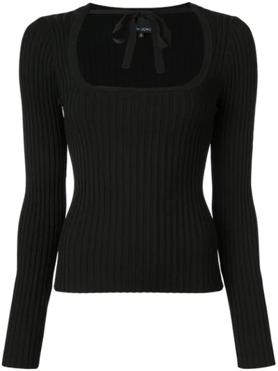 Shop Cynthia Rowley Dakota Ribbed Sweatshirt With Tie Neck In Black