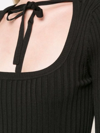 Shop Cynthia Rowley Dakota Ribbed Sweatshirt With Tie Neck In Black