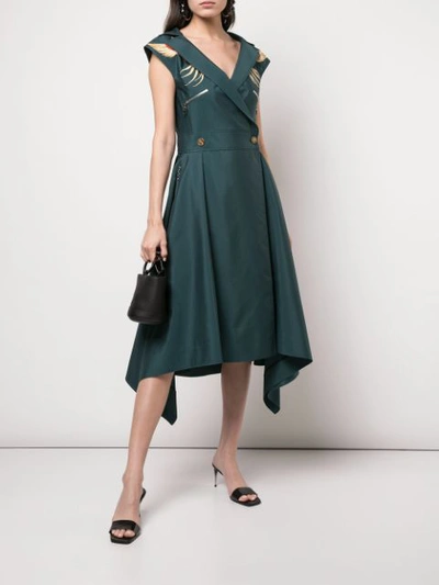 Shop Adeam Wrap-style Flared Dress - Green