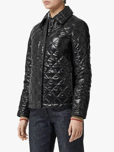 Shop Burberry Monogram Motif Diamond Quilted Jacket In Black