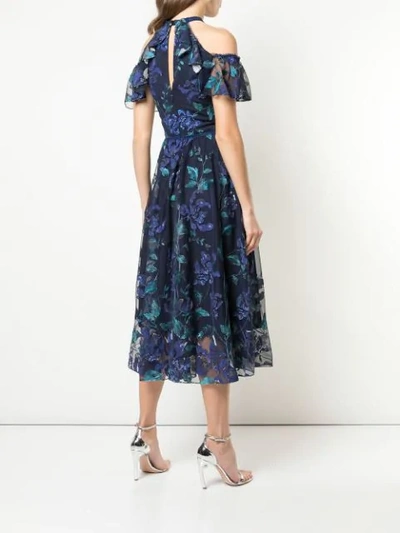 Shop Marchesa Notte Floral Cold Shoulder Dress In Blue