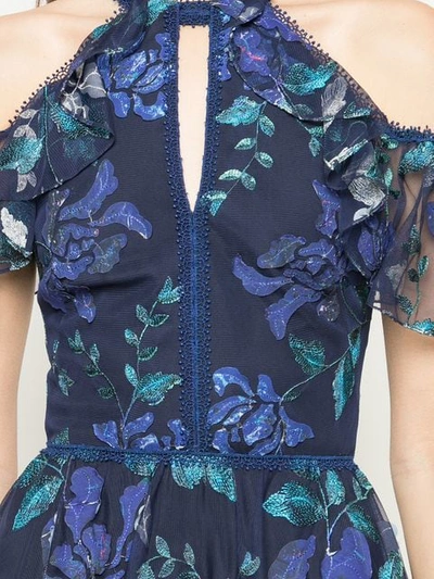 Shop Marchesa Notte Floral Cold Shoulder Dress In Blue