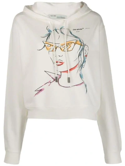 Shop Off-white Illustrated Face Print Hoodie In White