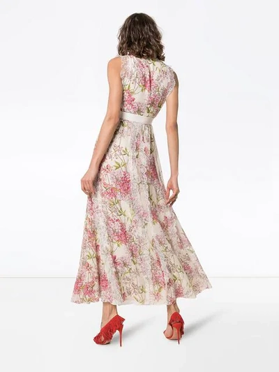 Shop Giambattista Valli Floral Print Silk Dress In Neutrals