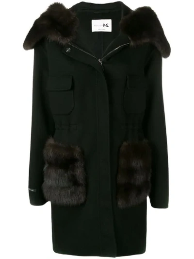 Shop Manzoni 24 Fur Trimmed Hooded Coat In Black