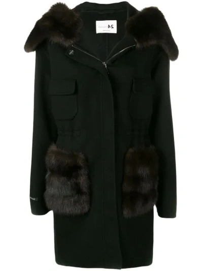 MANZONI 24 FUR TRIMMED HOODED COAT - 黑色