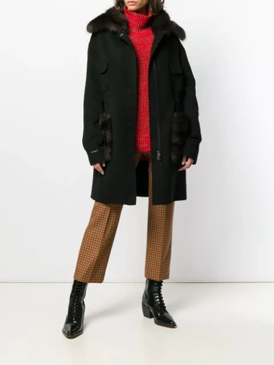 Shop Manzoni 24 Fur Trimmed Hooded Coat In Black
