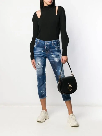 Dsquared2 Bleached Effect Cropped Jeans In Blue