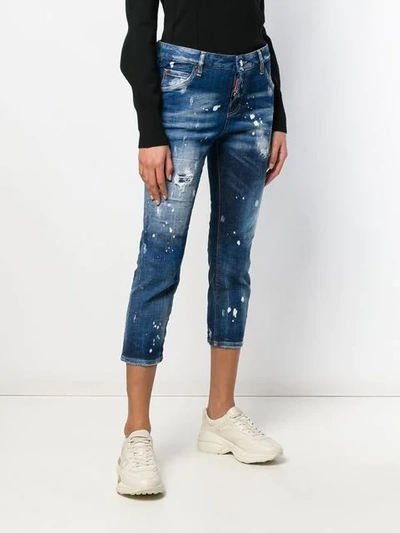 Dsquared2 Bleached Effect Cropped Jeans In Blue
