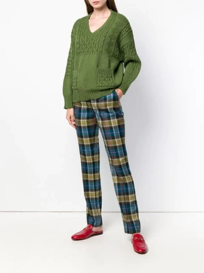 Shop Alberta Ferretti Tailored Tartan Trousers - Green
