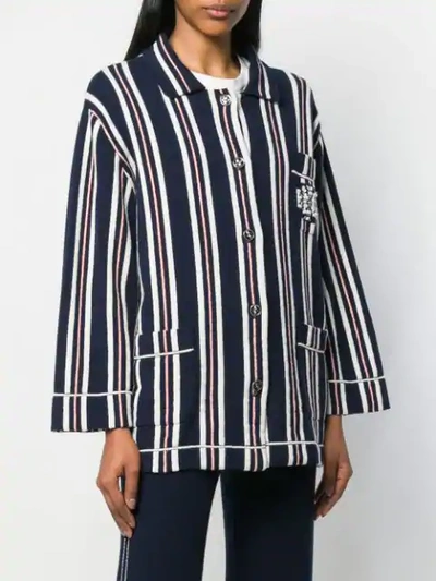 Shop Barrie Striped Knitted Cardigan In Blue