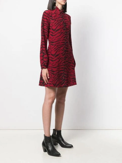 Shop Saint Laurent Zebra Print Shirt Dress In Red