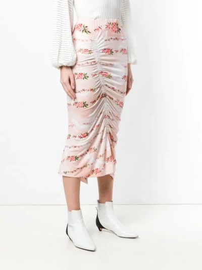 Shop Preen By Thornton Bregazzi Floral Print Ruched Pencil Skirt In Neutrals