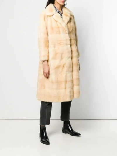 Pre-owned A.n.g.e.l.o. Vintage Cult Check Texture Fur Coat In Neutrals