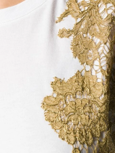 Shop Valentino Metallic Lace T-shirt In White