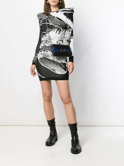 Shop Balmain Dragon Embroidered Mini Dress In Black