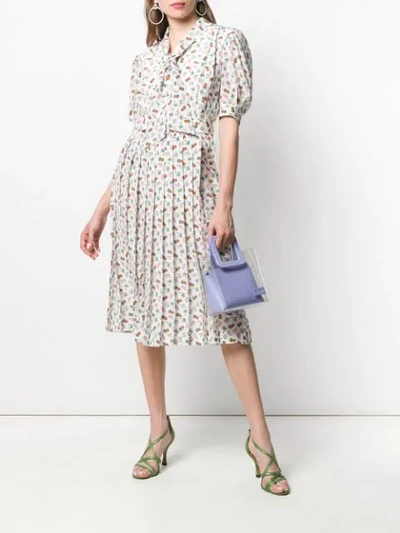 Shop Alessandra Rich Fruit Print Pleated Dress - White