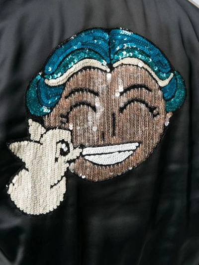 Shop Elisabetta Franchi Sequin Embroidered Back Bomber Jacket - Black