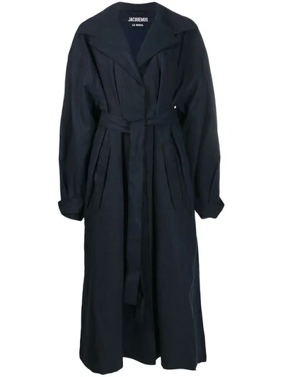 Shop Jacquemus Oversized Belted Trench Coat - Blue