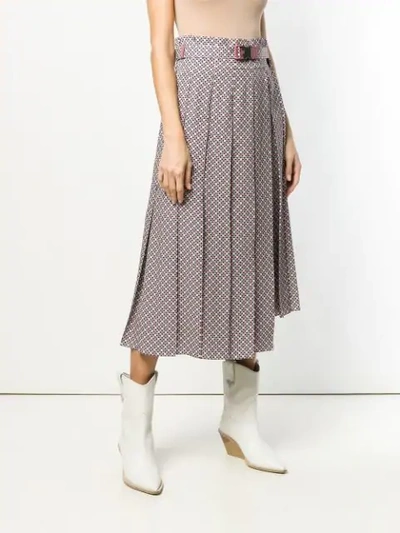 Shop Fendi Belted Pleated Skirt In Pink