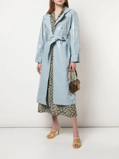Shop Alexa Chung Hooded Belted Coat In Blue