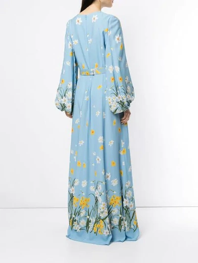 Shop Andrew Gn Floral Print Gown In Blue