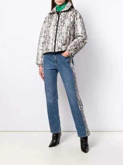 Shop Msgm Snakeskin Print Puffer Jacket In Neutrals