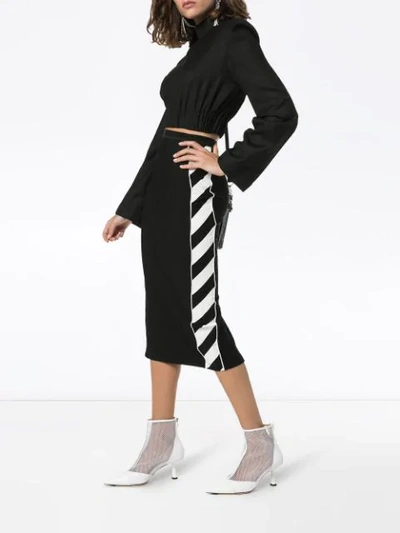 Shop Off-white Diagonal Stripe Pencil Skirt In Black
