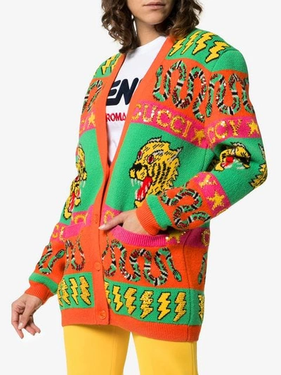 Shop Gucci Sequin Embellished Lined Knitted Cardigan In Multicolour