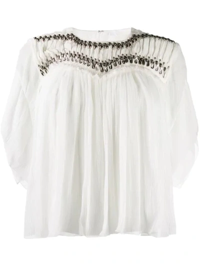 CHLOÉ EMBELLISHED PLEATED BLOUSE - 白色