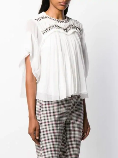 CHLOÉ EMBELLISHED PLEATED BLOUSE - 白色