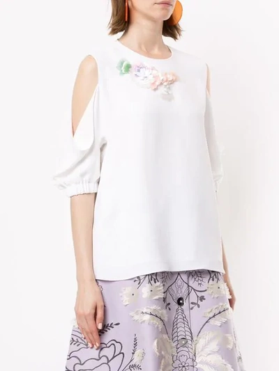 DELPOZO 花卉缝饰罩衫 - 白色