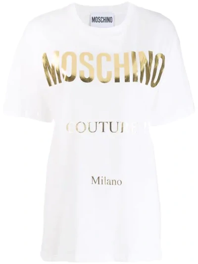 Shop Moschino Metallic Logo T-shirt In White