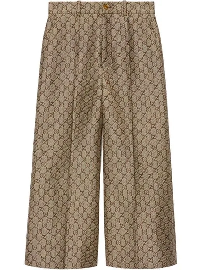 Shop Gucci Gg Wool Canvas Culotte Pant In Neutrals