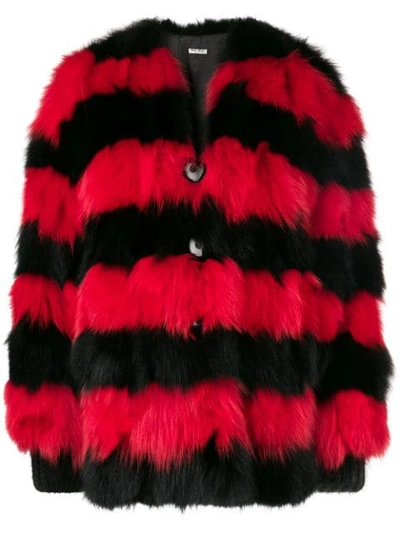 Shop Miu Miu Striped Fur Coat In Black