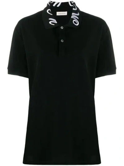 Shop Alexander Mcqueen Collar Embroidered Polo Top In Black