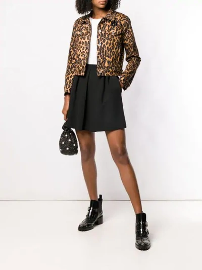 Shop Miu Miu Leopard Denim Jacket In Brown