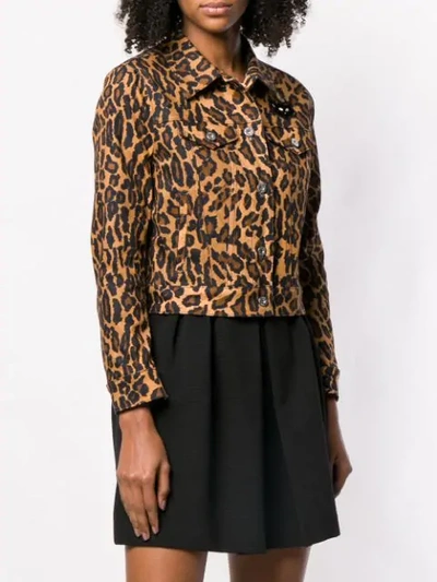 Shop Miu Miu Leopard Denim Jacket In Brown