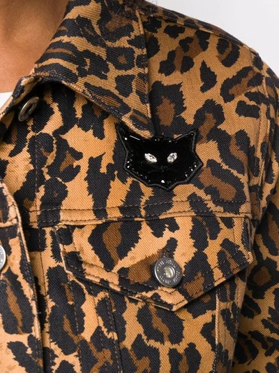 Shop Miu Miu Leopard Denim Jacket In Brown