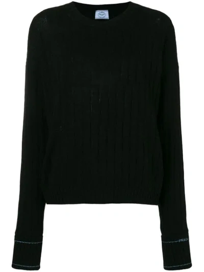 Shop Prada Cashmere Ribbed Sweater - Black