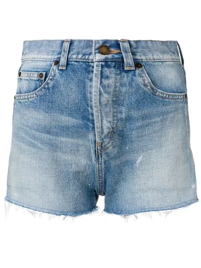 Shop Saint Laurent Distressed Denim Shorts In Blue