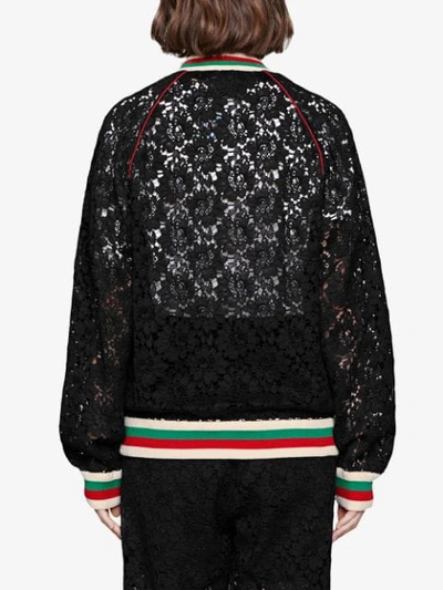 Shop Gucci Floral Lace Bomber Jacket In Black