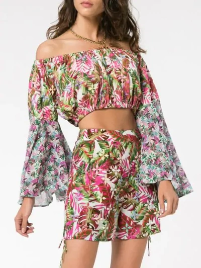 Shop All Things Mochi Lenny Floral Print Cropped Cotton Blouse In Multicolour